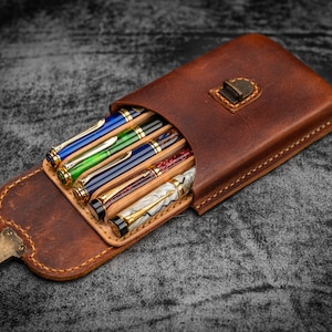 The Old School - Leather Molded Pen Case for 5 Pens - Distressed Leather