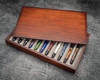Stack & Store Wood Pen Display Box with Lid – Walnut Wooden Pen Holder, Handcrafted Desk Organizer, Fountain Pen Case, Luxury Gift for Him