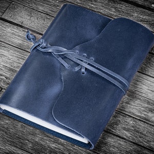 Refillable Leather Wrap Journal / Planner Cover - Crazy Horse Navy Blue