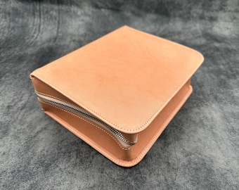 Leather Zippered 40 Slots Pen Case - Undyed Leather