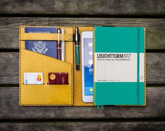 Leather iPad Mini and Leuchtturm1917 Cover, Personalized, Handmade, Leather iPad Mini Case, Yellow