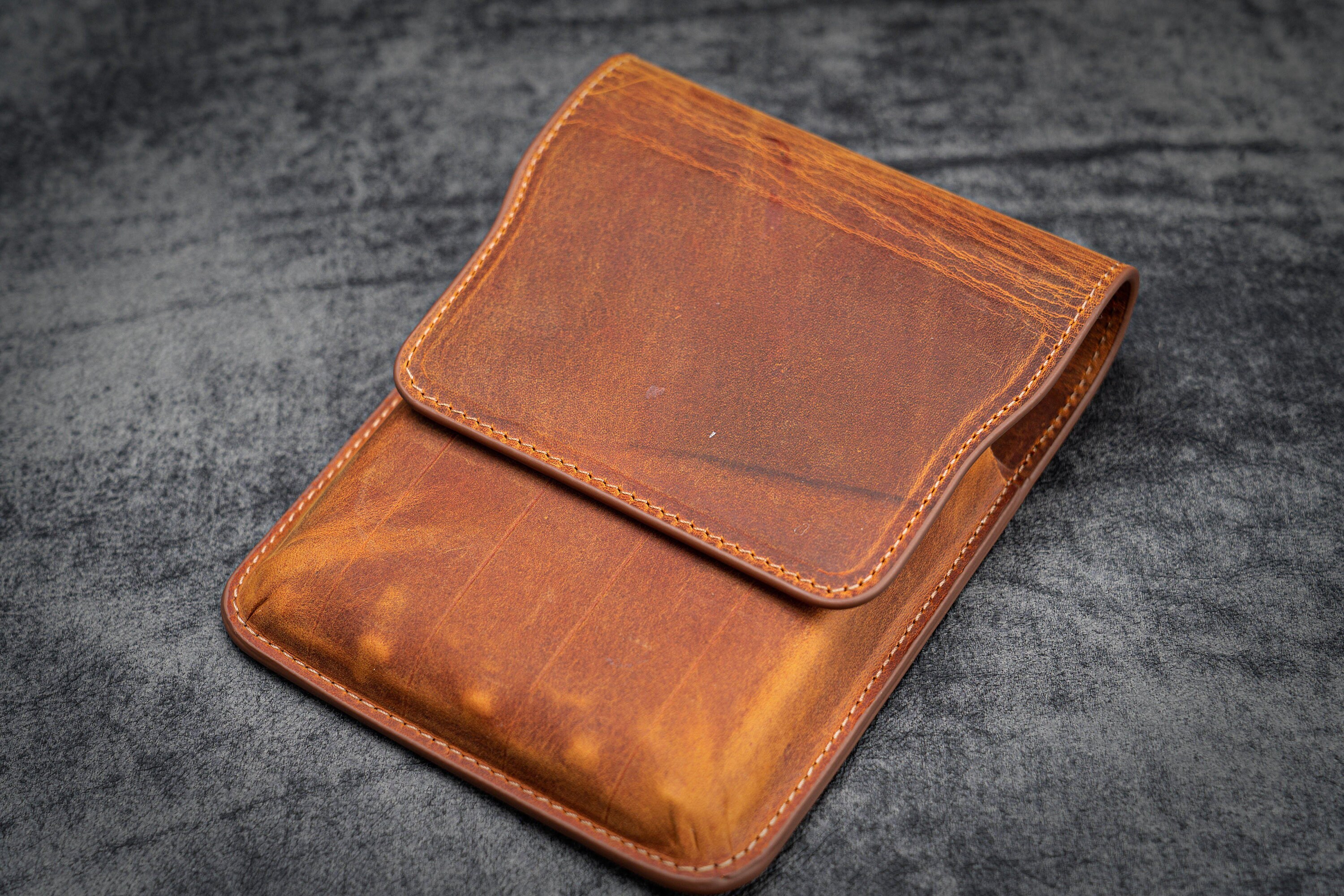 Leren etui voor 3 pennen - met flap - Crazy Horse Brown - Galen Leather