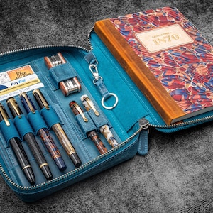 Expansi-Folio Läder Bred A5 Zip Folio - C.H. Oceanblå