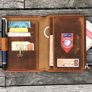Cartera de cuero para cuaderno de viaje, tamaño pasaporte, color marrón Crazy Horse