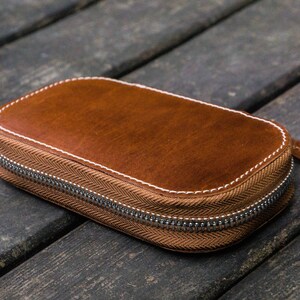 Leather Zippered 6 Slots Pen Case Brown - Handmade Full Grain Leather Pen Organizer - Fountain Pen Holder - A6 Notebook Storage Pouch image 3