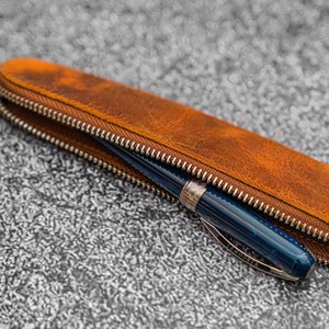 Leder mit Reißverschluss für einzelne Füllfederhalter - Crazy Horse Brown