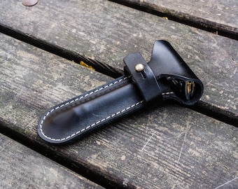 Leather Safety Razor Case – Black, Handmade Travel Shaving Kit Organizer, DE Razor Holder for Men, Groomsmen Gift, Toiletry Accessory,