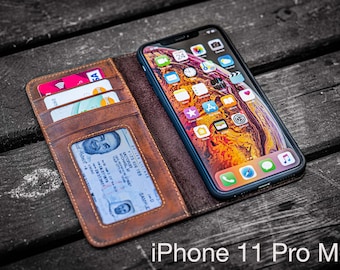 iPhone 11 Pro Max Ledertasche Hülle No.01 - Premium Leder iPhone Brieftasche, benutzerdefinierte Telefonhülle, personalisiertes Geschenk, schlanke Brieftasche iPhone Hülle