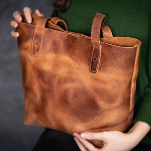 Leather Tote Bag Crazy Horse Tan image 1