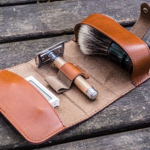 Leather Shaving Travel Kit Brown image 1