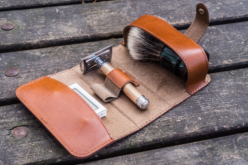 Leather Shaving Travel Kit Brown image 1