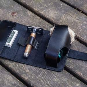 Leather Shaving Travel Kit Black image 2