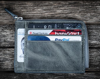 Leather Zippered Mega Mini Wallet - Crazy Horse Smoky