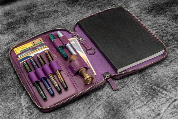 Leather Zippered A5 Leuchtturm1917 Notebook Folio - Purple