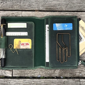 Leather Wallet Insert for Traveler's Notebook - Passport Size - Crazy Horse Forest Green