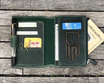 Leather Wallet Insert for Traveler's Notebook - Passport Size - Crazy Horse Forest Green