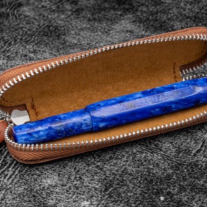 Leather Zippered Single Pen Case for Kaweco - Pocket Pen - Brown-