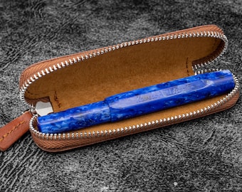 Leather Zippered Single Pen Case for Kaweco - Pocket Pen - Brown