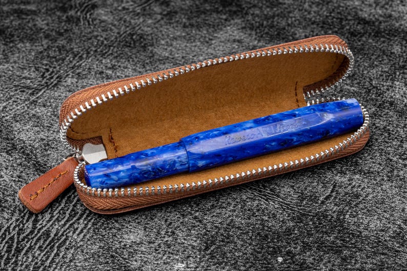 Leather Zippered Single Pen Case for Kaweco - Pocket Pen - Brown-
