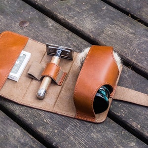 Leather Shaving Travel Kit Brown image 2