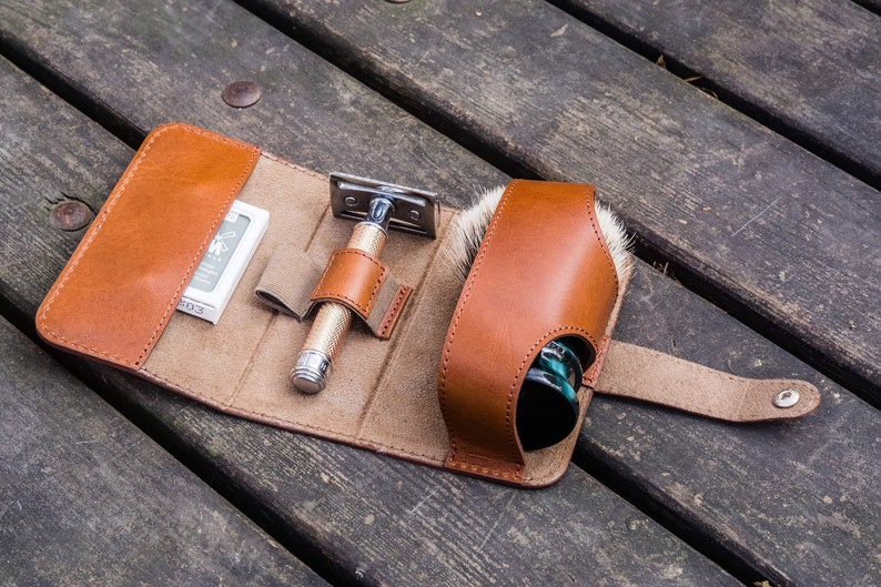 Leather Shaving Travel Kit Brown image 2