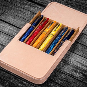 Leather Magnum Opus 6 Slots Hard Pen Case with Removable Pen Tray - Undyed Leather