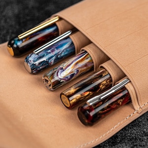 Leather Flap Pen Case for Five Pens - Undyed Leather