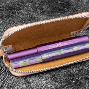 Leather Zippered Double Pen Case for Kaweco - Pocket Pen - Undyed Leather-