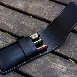 Leather Flap Pen Case for Three Pens - Black