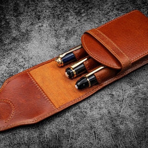Legacy Collection Leather TwinFlip Pen Case For 3 Pens - Deep Cognac