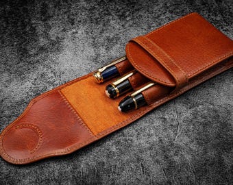 Étui à stylos TwinFlip en cuir Legacy Collection pour 3 stylos - Cognac foncé