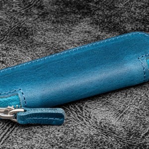 Leather Zippered Single Pen Case for Kaweco - Pocket Pen - C. H. Ocean Blue-