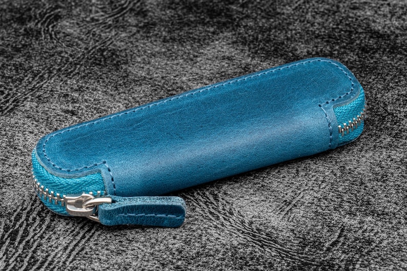 Leather Zippered Single Pen Case for Kaweco - Pocket Pen - C. H. Ocean Blue-