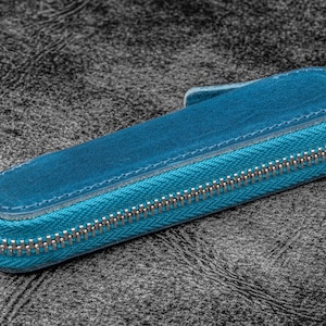 Leather Zippered Single Pen Case for Kaweco - Pocket Pen - C. H. Ocean Blue-