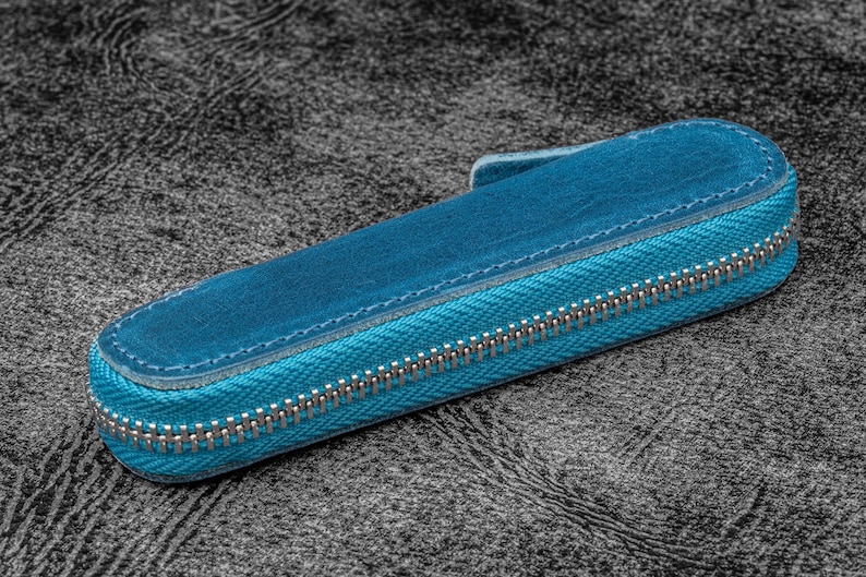 Leather Zippered Single Pen Case for Kaweco - Pocket Pen - C. H. Ocean Blue-