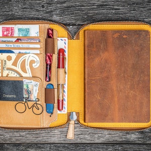 Leather Zippered B6 / B6 Slim Planner Folio - Crazy Horse Honey Ochre