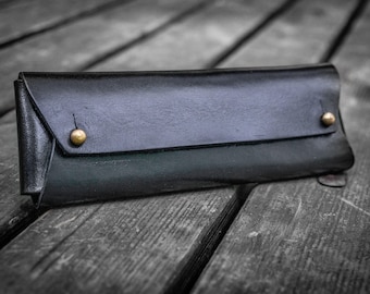 The Student Leather Pencil Case - Black, Cute Soft Leather Pen Pouch & Holder, Durable Pencil Storage for School Supplies, Ideal Gift for