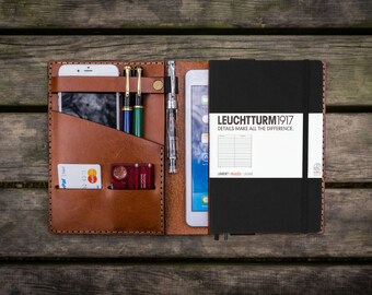 Leather iPad Mini and Leuchtturm1917 Cover, Personalized, Handmade, Leather iPad Mini Case, Brown