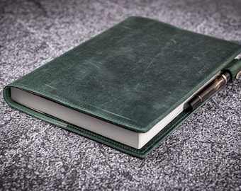 Leather Slim B6 Notebook / Planner Cover - Crazy Horse Forest Green