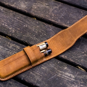 Leather Flap Pen Case for Two Pens - Crazy Horse Brown