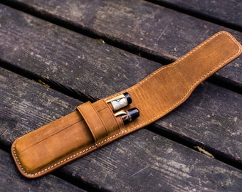 Étui à stylos à rabat en cuir pour deux stylos - Crazy Horse Brown