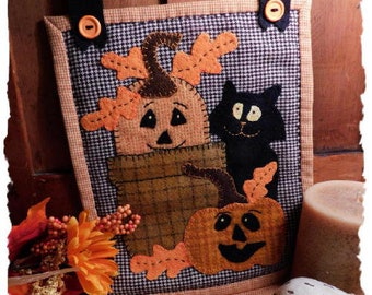 Black Cat and Jack O' Lanterns Wool Applique Pattern Download by Diane Knott LLC