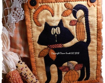 Black Cat Wool Applique Pattern Download by Diane Knott LLC