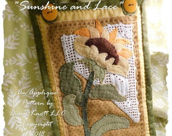 Sonnenblume und Vintage Spitze Wolle und Baumwolle Applikation Muster Download von Diane Knott