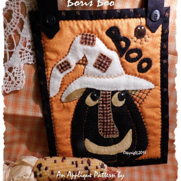 A Halloween Jack O' Lantern Wool Applique Pattern Download by Diane Knott LLC - Suitable for Wool and/or Cotton Fusible
