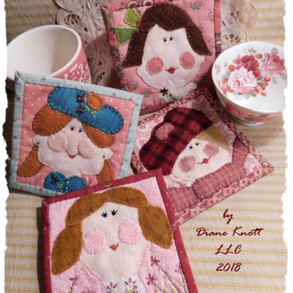 Girlfriends Coasters - Applique Pattern Download by Diane Knott LLC - Easy - suitable for wool and cotton applique methods