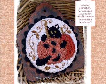 Black Cat and Jack O' Lantern Punch Needle Pattern Download by Diane Knott LLC