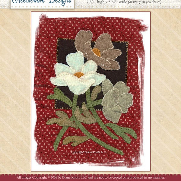 Wild, Wild Rose Wool Applique Pattern Download by Diane Knott LLC