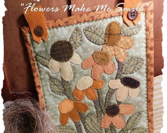 Flowers Make Me Smile - A Wool Applique Pattern Download by Diane Knott LLC - Also suitable for fusible cotton applique