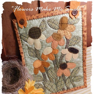 Flowers Make Me Smile - A Wool Applique Pattern Download by Diane Knott LLC - Also suitable for fusible cotton applique